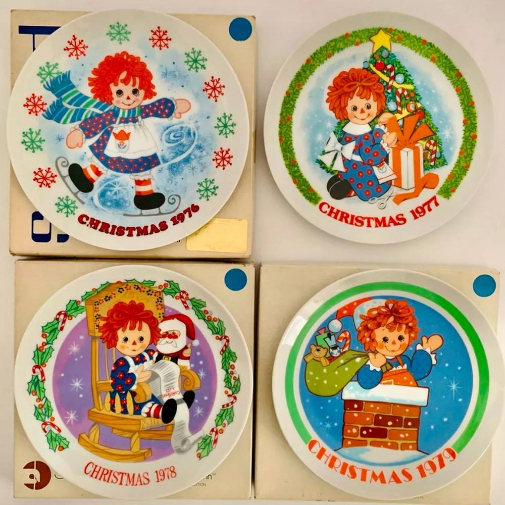 Plate Raggedy Ann Christmas Pates Vintage Porcelain Holiday Plates Wall Art